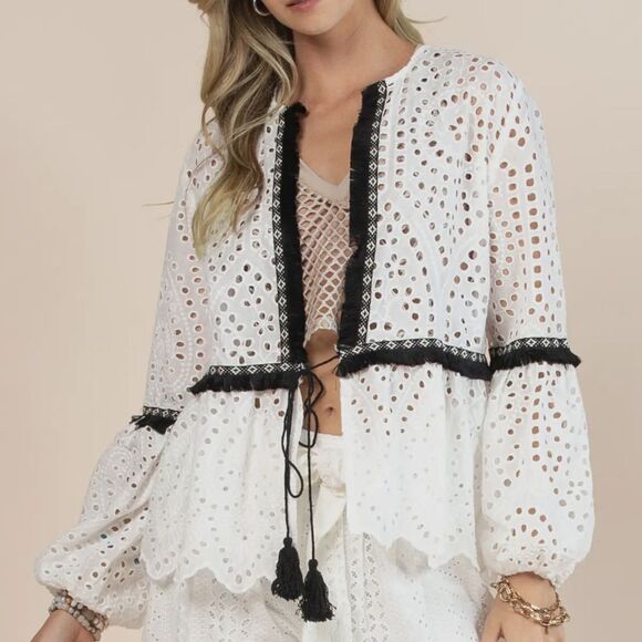 Tops - Cotton Blend Eyelet Cover Top
